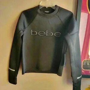 Bebe Sport Women's Sweatshirt Size Medium Black Logo Pullover Crew Long Sleeve